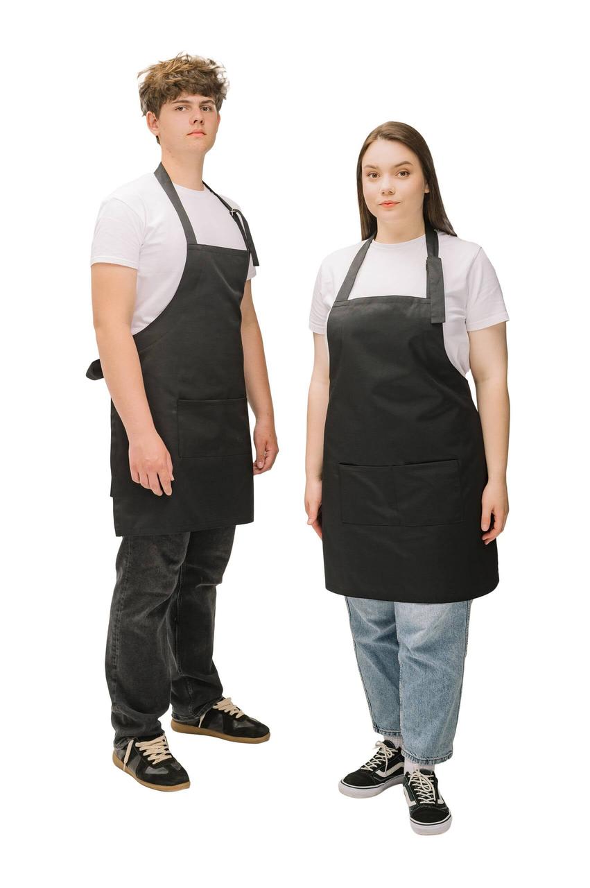 Фартух з нагрудником для кухаря бариста флориста офіціанта з натуральної тканин чорний