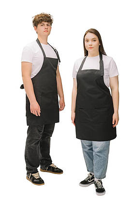 Фартух з нагрудником для кухаря бариста флориста офіціанта з натуральної тканин чорний, фото 1