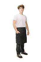 Фартух офіціанта чорний середньої довжини з боковими шліцами — натуральна тканина, фото 5