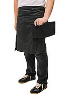 Фартух офіціанта чорний середньої довжини з боковими шліцами — натуральна тканина, фото 2