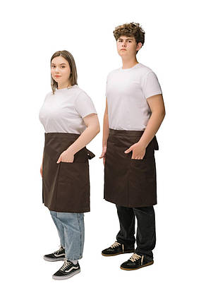 Фартух офіціанта коричневий середньої довжини з боковими шліцами — натуральна тканина, фото 1