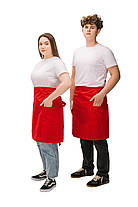 Фартух офіціанта червоний середньої довжини з боковими шліцами — натуральна тканина, фото 2