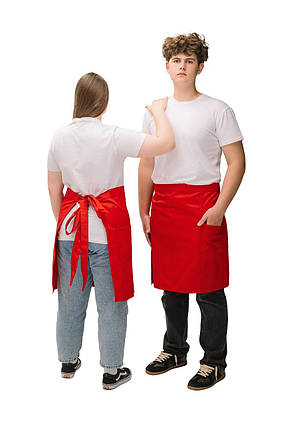 Фартух офіціанта червоний середньої довжини з боковими шліцами — натуральна тканина, фото 1