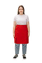 Фартух офіціанта червоний середньої довжини з боковими шліцами — натуральна тканина, фото 5