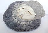 Жіноча елегантна хутряна шапка-бере з помпоном і козирком, фото 5