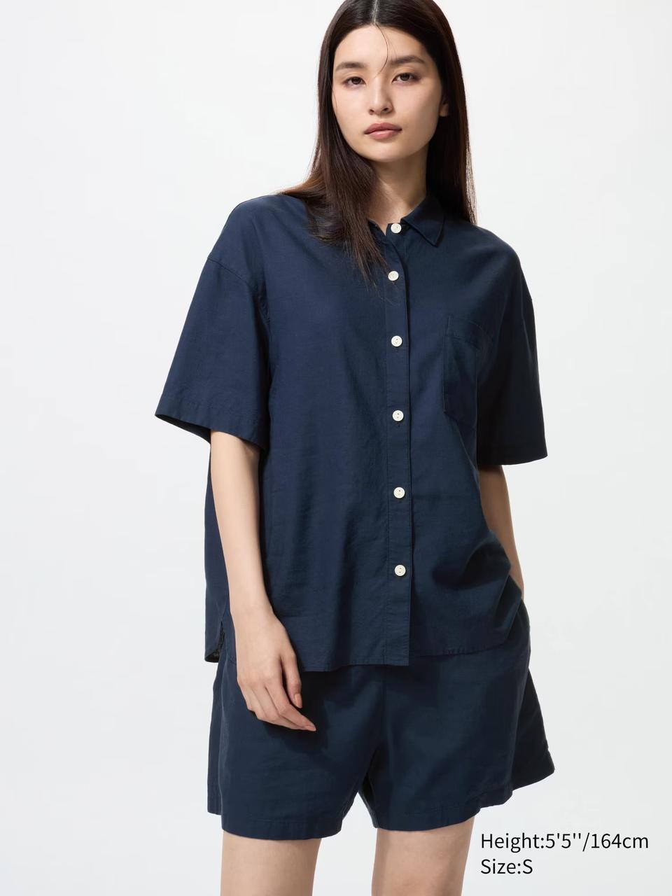 Жіноча піжама Uniqlo комплект сорочка та шорти 1159844043 (Синій XL), фото 1