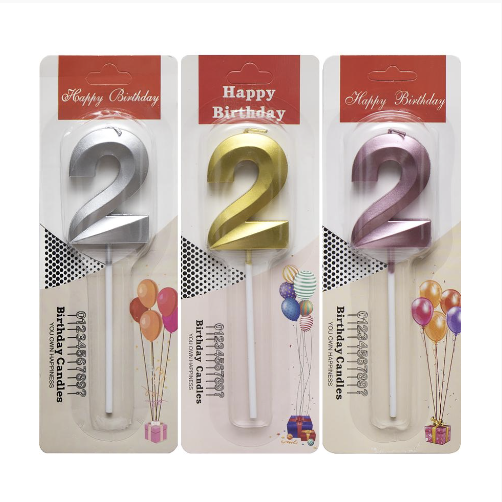 Свічка для торта 3D цифра "2" металік 5 см (TL-1056)