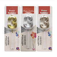 Свічка для торта 3D цифра "3" металік 5 см (TL-1056)