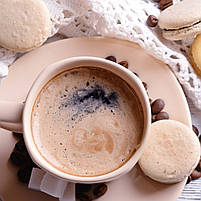 Картина для кухні Чашка кава, Кавові зерна, Макаруни Бежевий колір Друк на холсті 100х60см з 2 частин, фото 3