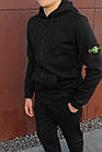 Чоловічий зимовий спортивний костюм Stone Island на блискавці чорний Набір Стон Айленд з капюшоном, фото 4