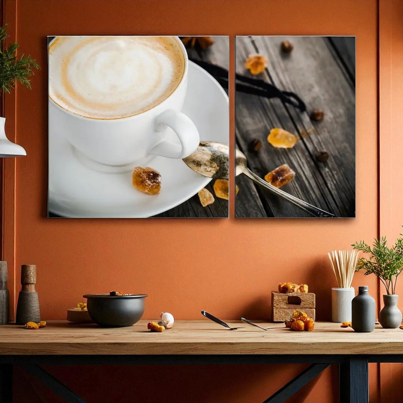 Картина модульна для кухні Капучіно, Чашка кава, Ваніль, Цукати 100х60см з 2-хчастей, фото 1