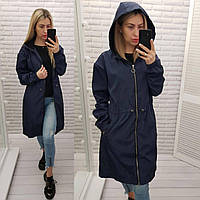 Жіночий стильний демисезонний плащ-вітровка арт А-102 / колір темно синій, Женская зимняя куртка с капюшоном,