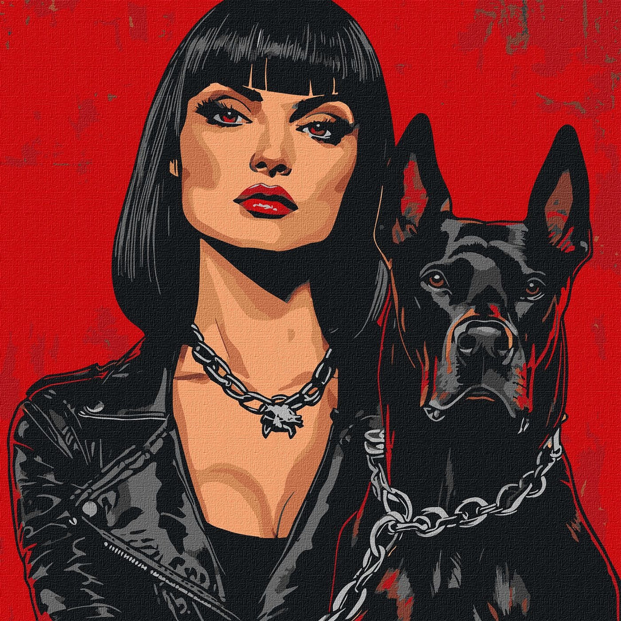 Картина за номерами Дівчина з доберманом 40*40 см Ідейка KHO 8546, фото 1