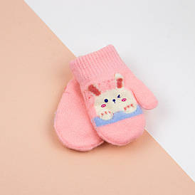 Дитячі подвійні рукавиці на 1-3 роки на мотузочку (арт. 25-7-49а) рожевий