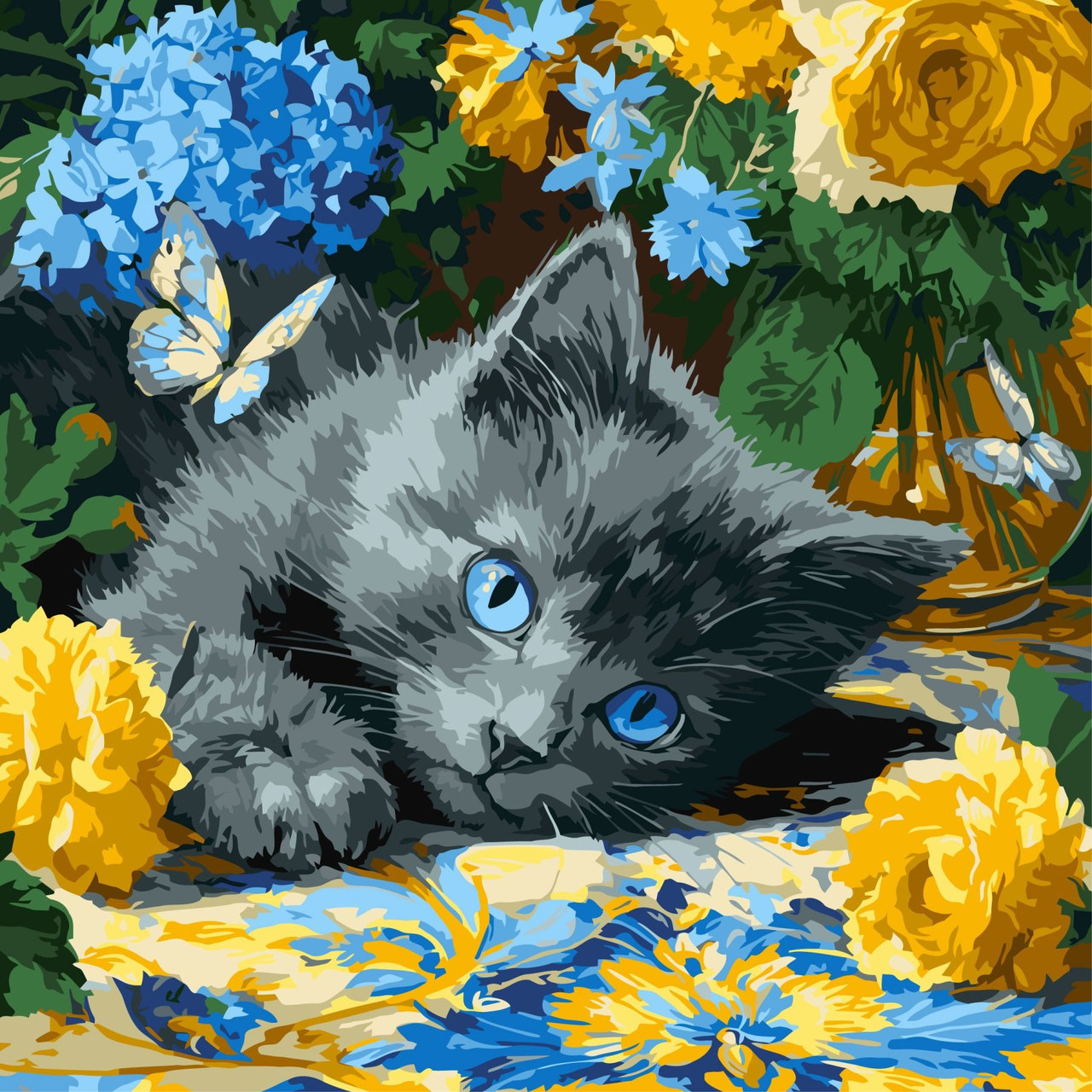 Картина за номерами Тварини. Блакитнооке кошеня 40*40 см Ідейка KHO 6795, фото 1