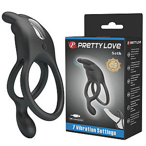 Ерекційне віброкільце подвійне PRETTY LOVE 7 режимів, чорне