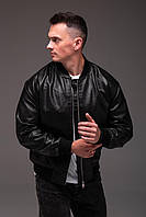 Бомбер чоловічий еко шкіра весняний осінній куртка демісезонна повсякденна чорна