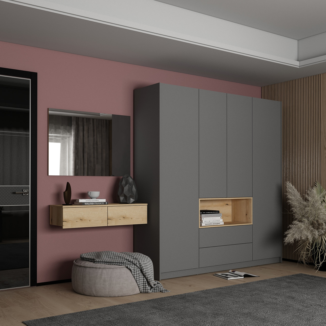 Передпокій комплект меблів Левія + дзеркало Дуб Евок 100х32х100. Передпокій меблі. Сучасні передпокої. Меблевий передпокій, фото 1