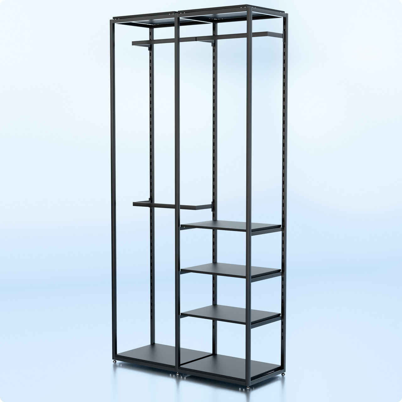 Стійка "PENELOPE ODISSEY" 2400х1230х480мм. Рейл вішало для одягу, стелаж поличний з вішалками та полицями, фото 1