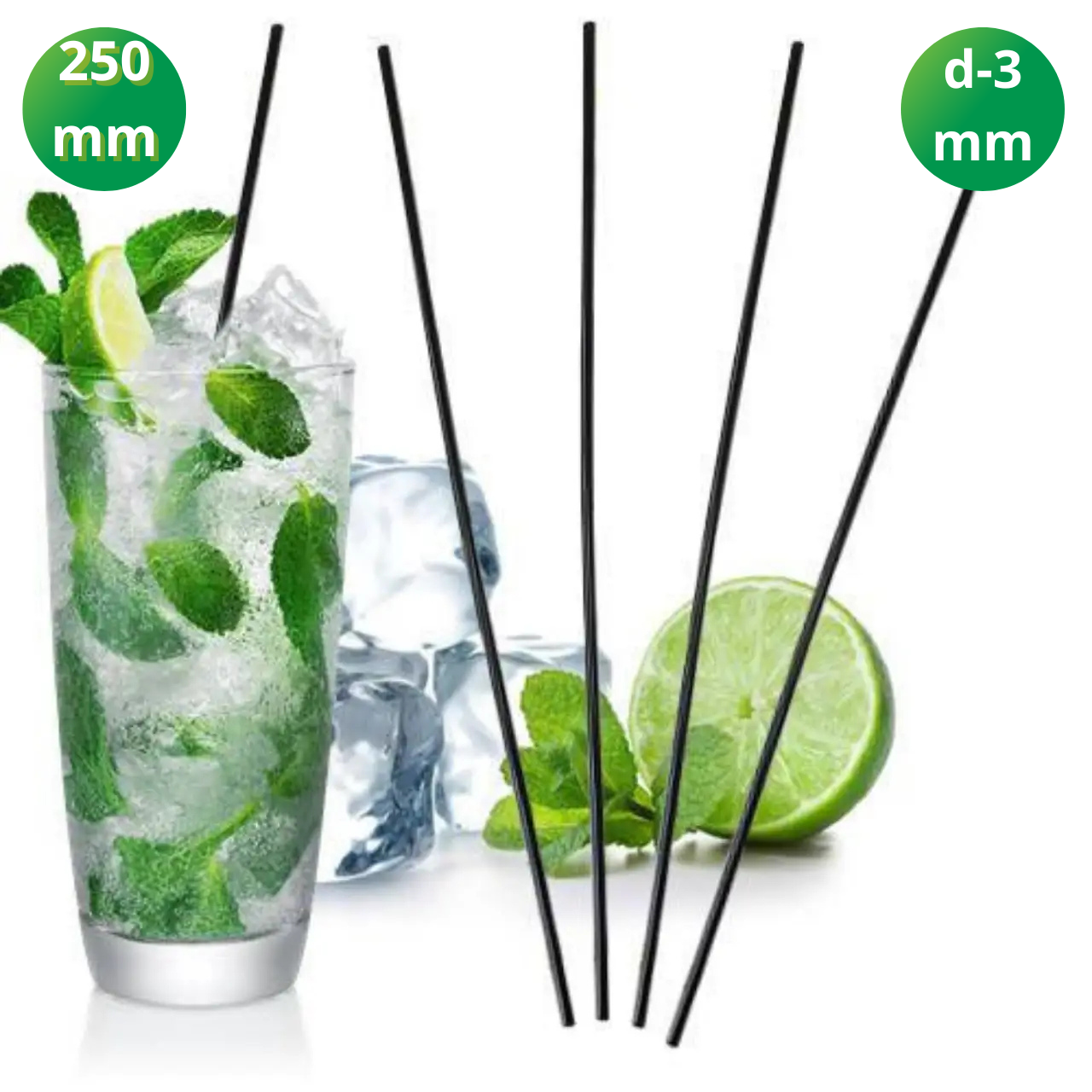 Трубочка чорна коктейльна для мохіто 100 шт тонкі трубочки для напоїв, соломинка для коктейлю, фото 1