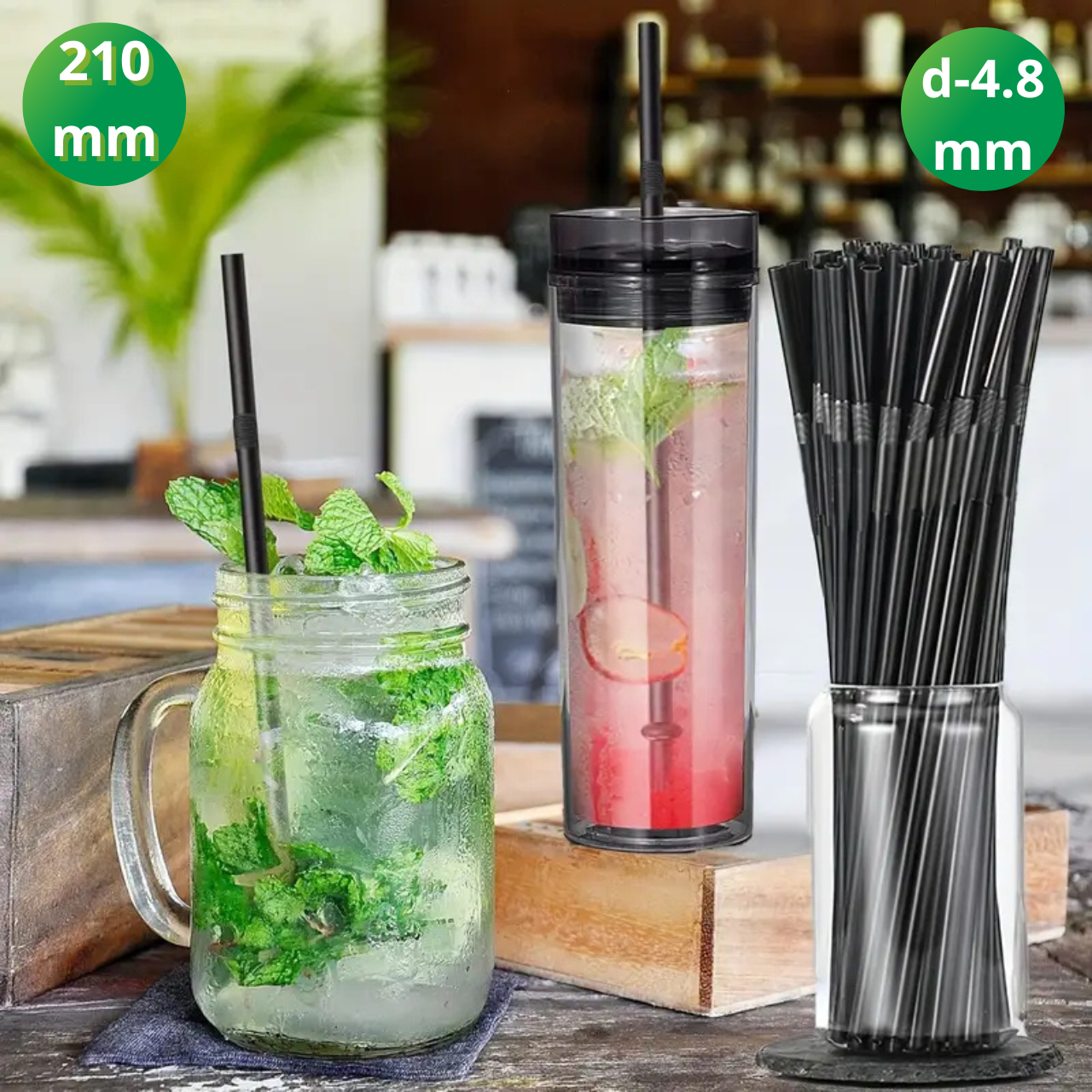 Трубочки для коктейлю чорні 100 шт трубочки для напоїв, соломка для коктейлю, трубочки гофра з вигином, фото 1