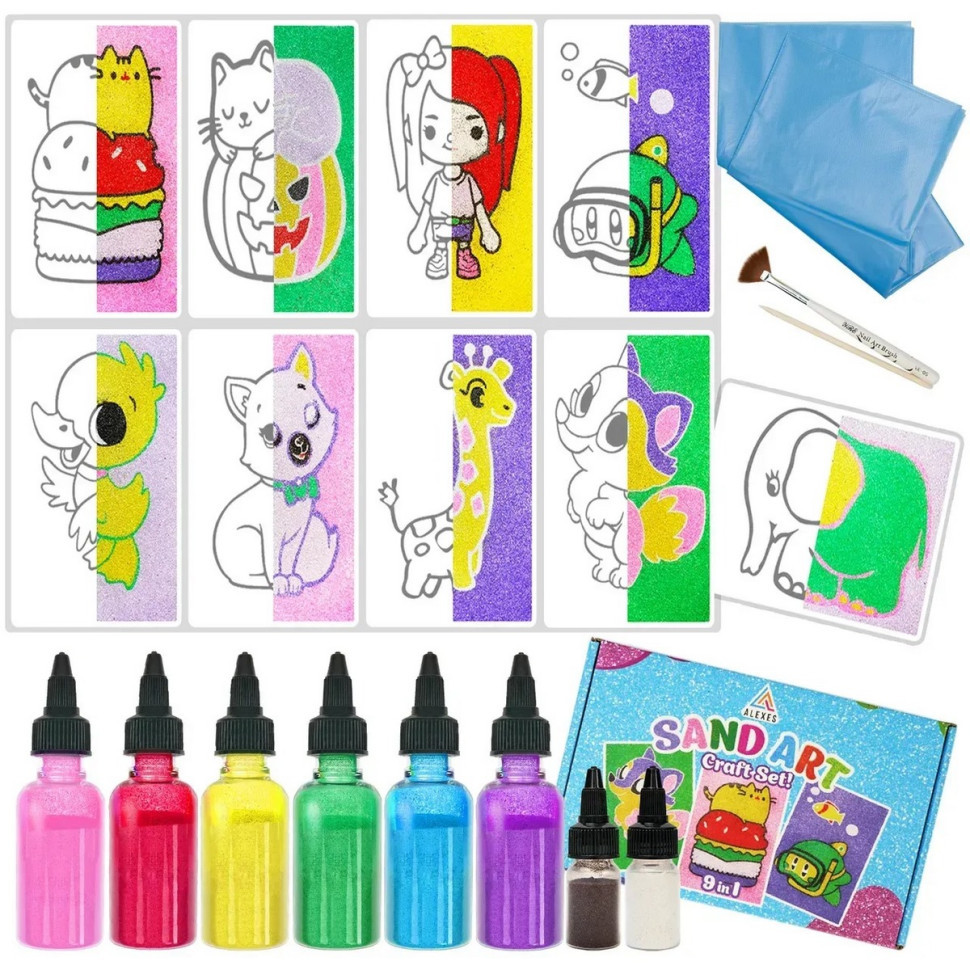 Дитячий набір для творчості картини з піску 9 в 1 KP-004 на картоні, фото 1