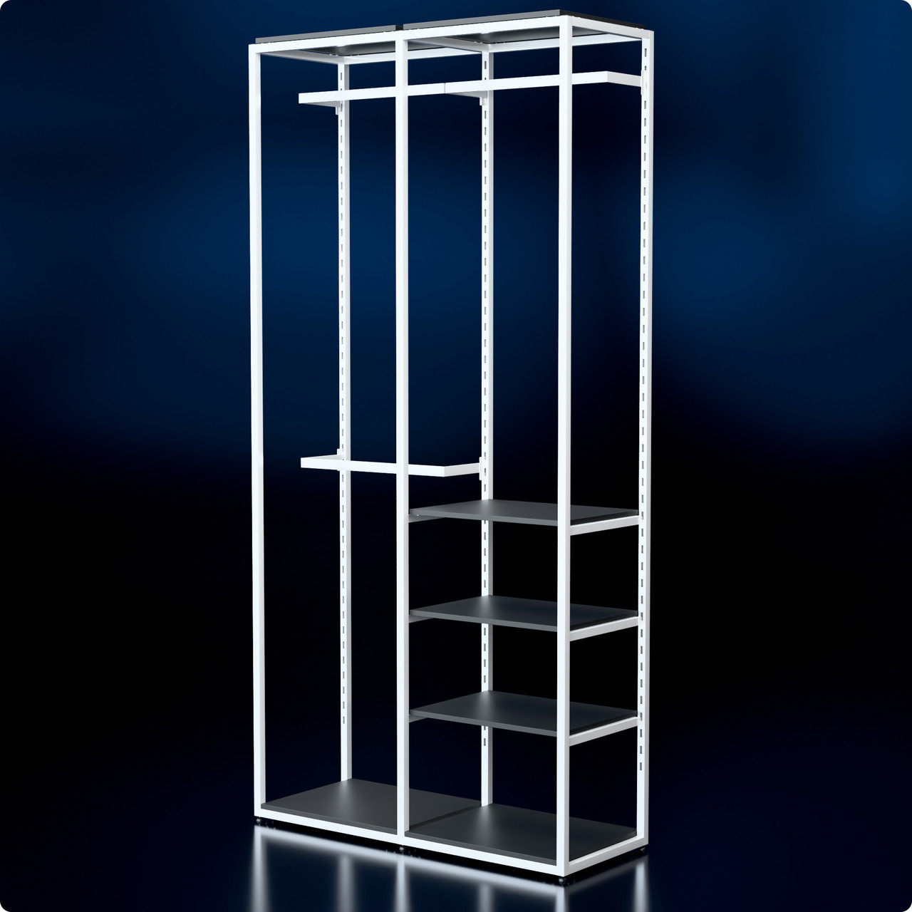 Стійка "PENELOPE ODISSEY" 2400х1230х480мм. Рейл вішало для одягу, стелаж поличний з вішалками та полицями, фото 1