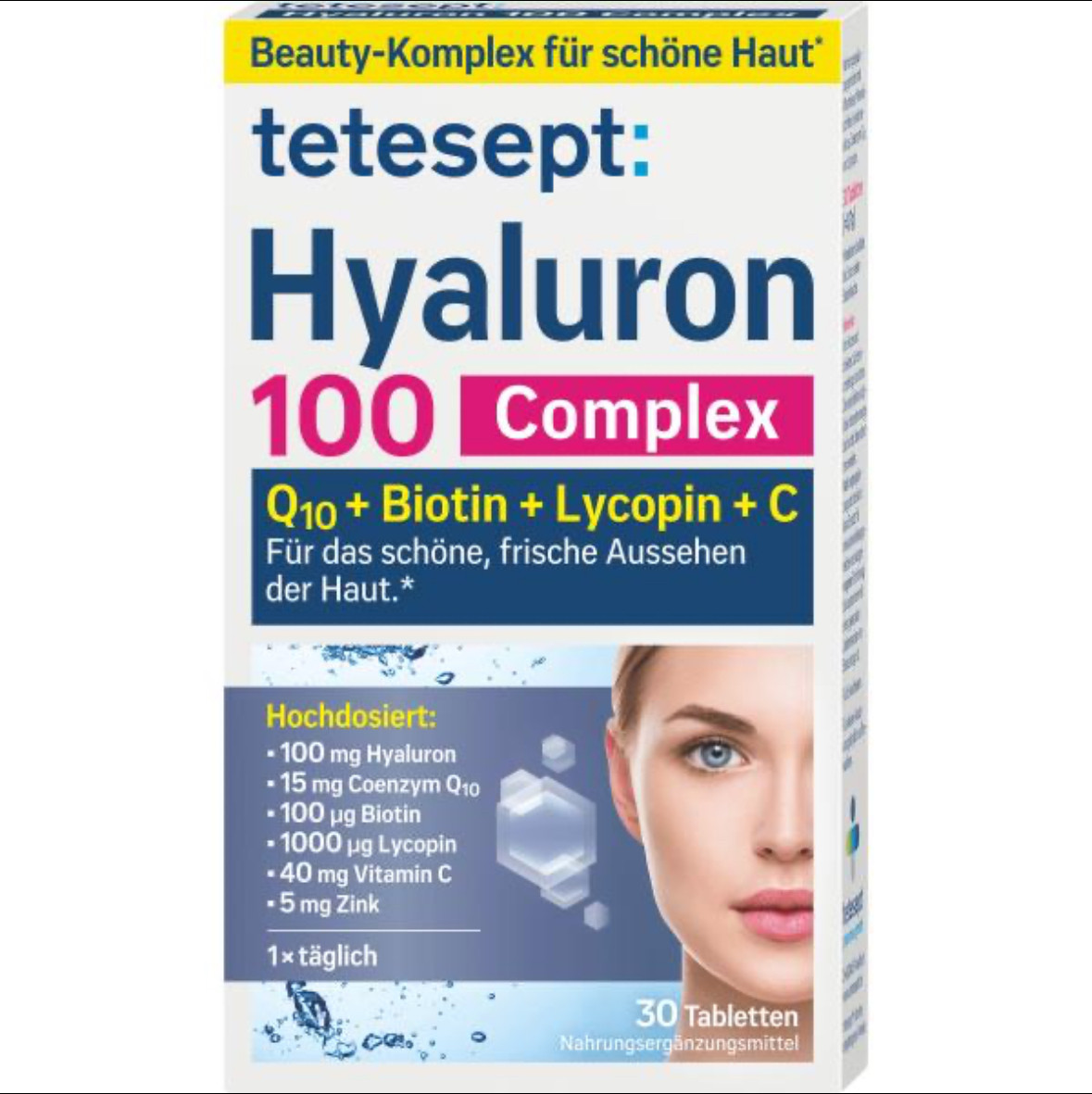 Tetesept Hyaluron 100 Complex – Гіалурон з Q10, Біотином, Лікопіном, Вітаміном C та Цинком (30 таблеток), фото 1