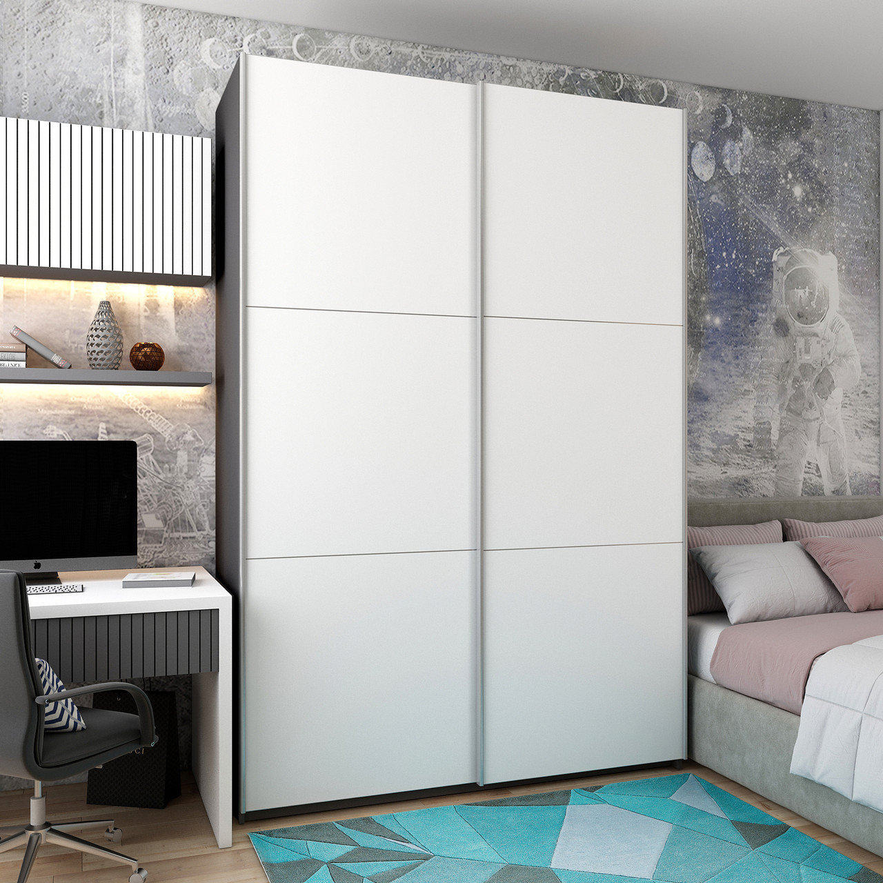 Шафа купе G-Caiser Графіт/Білий 2 ДСП / 3 частини 200х60х240. Невелика шафа без дзеркал для спальні, шафа для одягу, фото 1