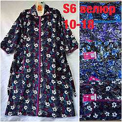 Жіночий велюровий халат на змійці "Квіти" Батал Розміри: 54,56,58,60,62 (27110)