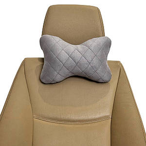 Автомобільна подушка на підголівник з алькантари (Еко-замша) Подушка в салон автомобіля Світло-сіра 1 шт