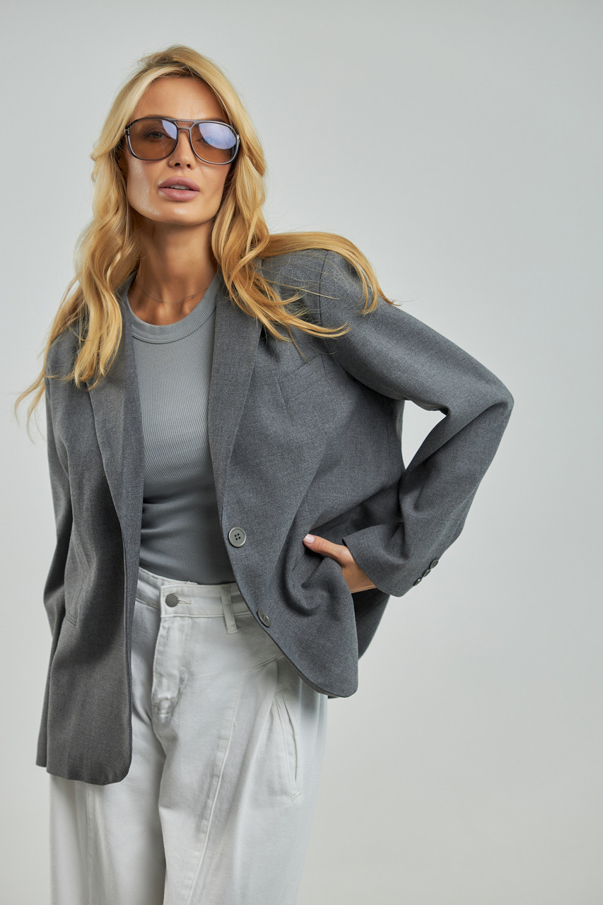 Класичний жіночий піджак з англійським коміром — сірий колір, ONE SIZE (є розміри), фото 1