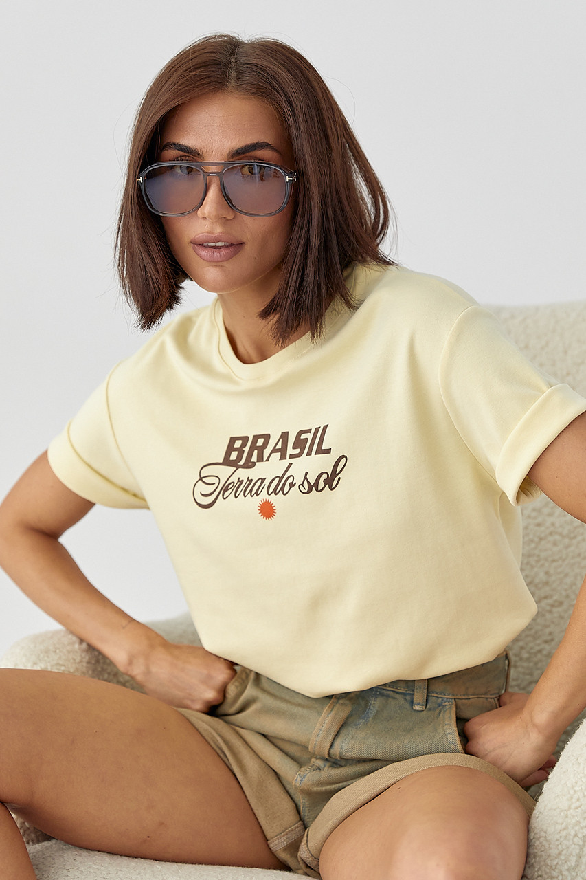 Бавовняна футболка з написами — лимонний колір, S (є розміри), фото 1