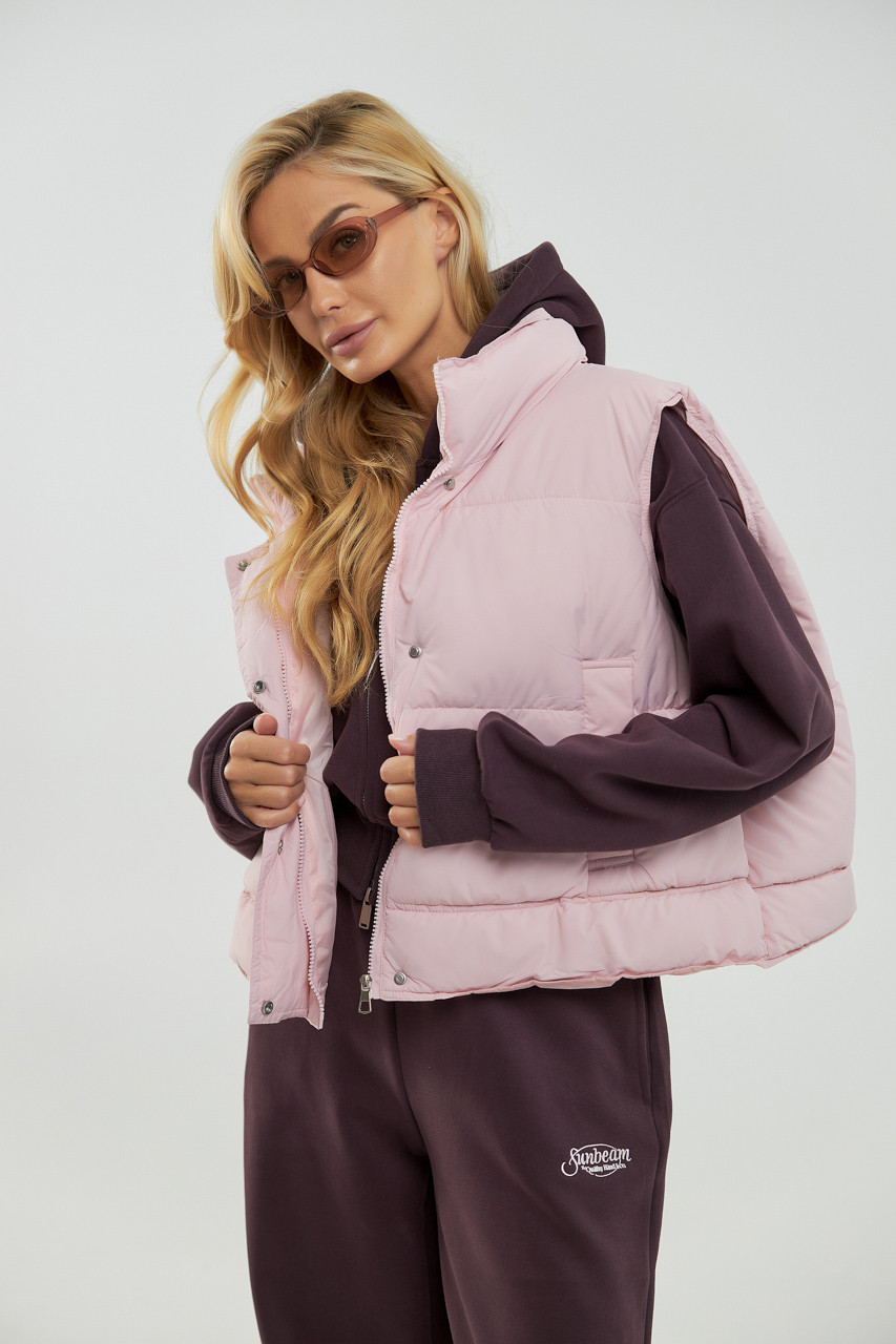 Тепла жилетка на блискавці — пудра колір, L (є розміри), фото 1