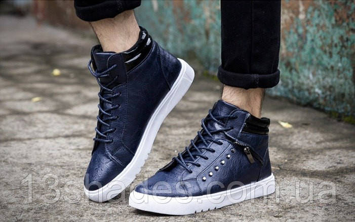 Черевики чоловічі зі шнурками весна-осінь синій, Київ, фото 1