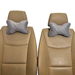 Автомобільні подушки на підголівник з алькантари (Еко-замша) Подушки в салон автомобіля Світло-сірі 2 шт