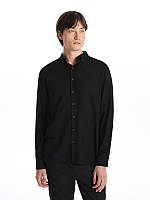 Чорна чоловіча сорочка LC Waikiki/ЛС Вайкікі з гудзиком на комірі, прямого крою