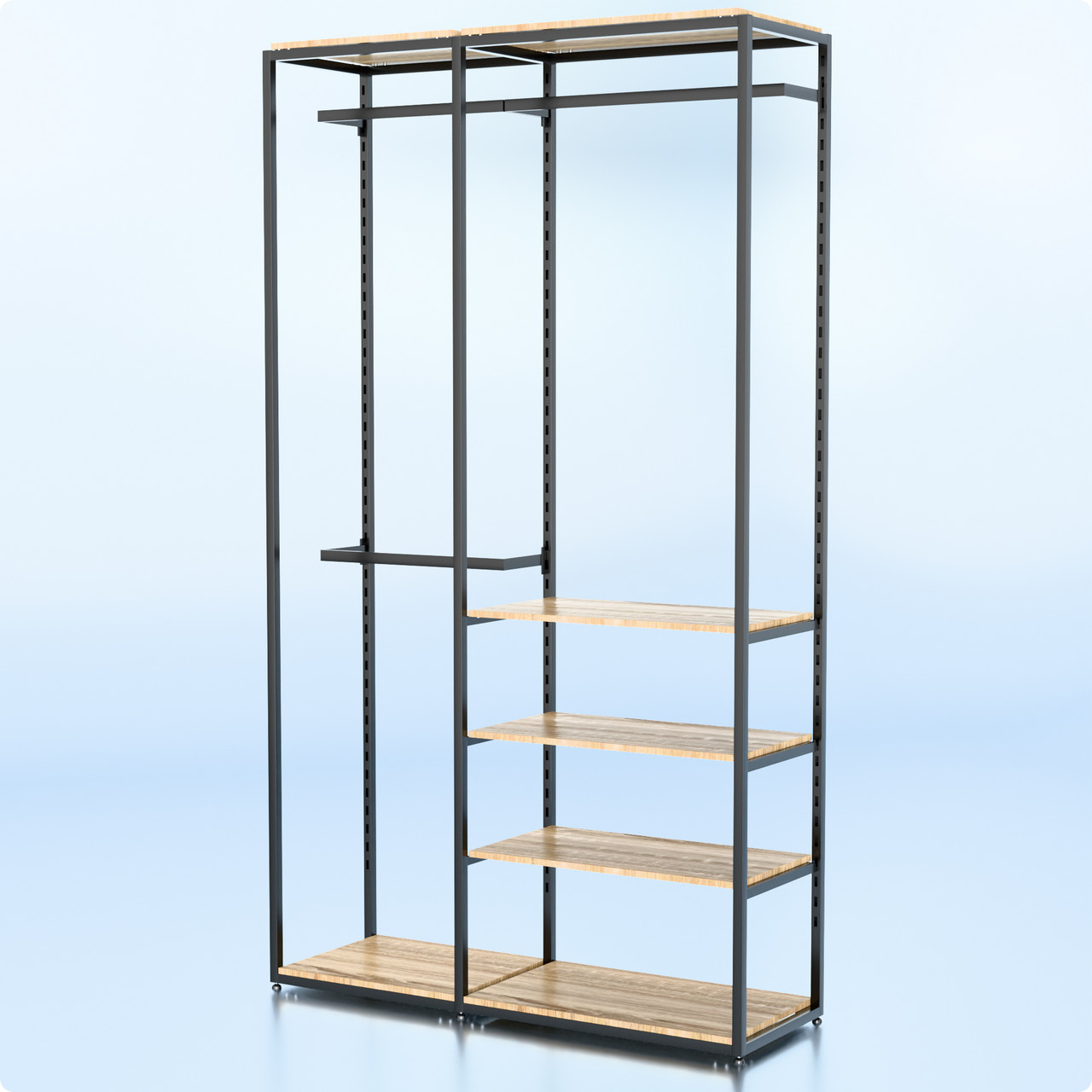 Стійка "PENELOPE ODISSEY" 2400х1430х480мм. Рейл вішало для одягу, стелаж поличний з вішалками та полицями, фото 1