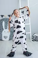 Детская Кигуруми Коровка для мальчиков и девушек Пижама Kigurumi Корова Рост 130 140см Черно Белая