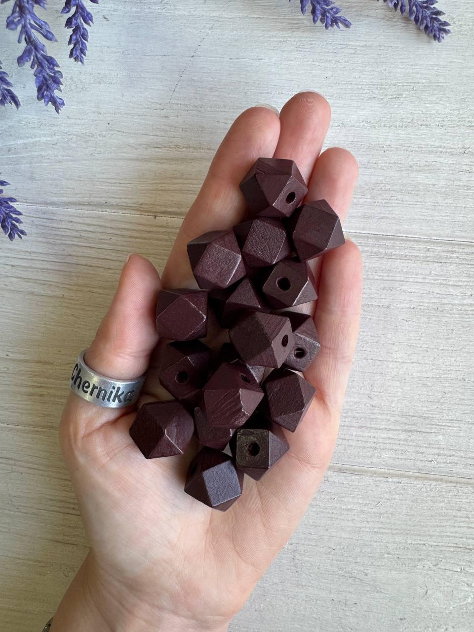 Намистини дерев'яні куб, 14 мм бордово коричневі 500 грамів