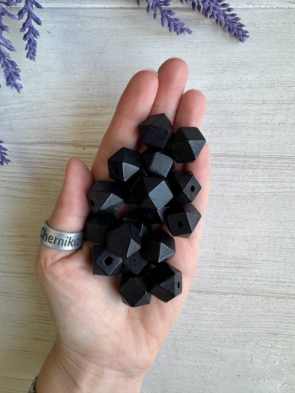 Намистини дерев'яні куб, 14 мм чорні 500 грамів