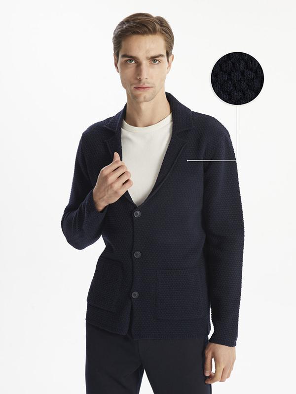 Темно-синій чоловічий кардиган LC Waikiki/ЛС Вайкікі з накладними кишенями