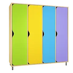 🟡 Шафа для роздягалки 4-секційна на металевих регульованих ніжках, різнобарвна DS-030