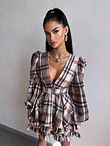 Жіноча сукня з глибоким вирізом і пишною спідницею байка в клітинку Smb9477, фото 4