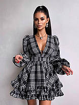 Жіноча сукня з глибоким вирізом і пишною спідницею байка в клітинку Smb9477, фото 5