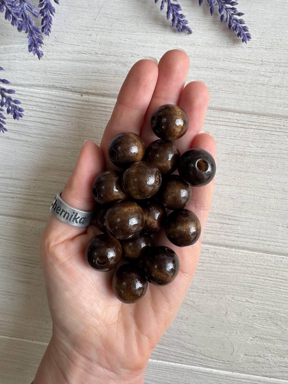 Намистини дерев'яні круглі 18 мм , коричневі 500 грамів