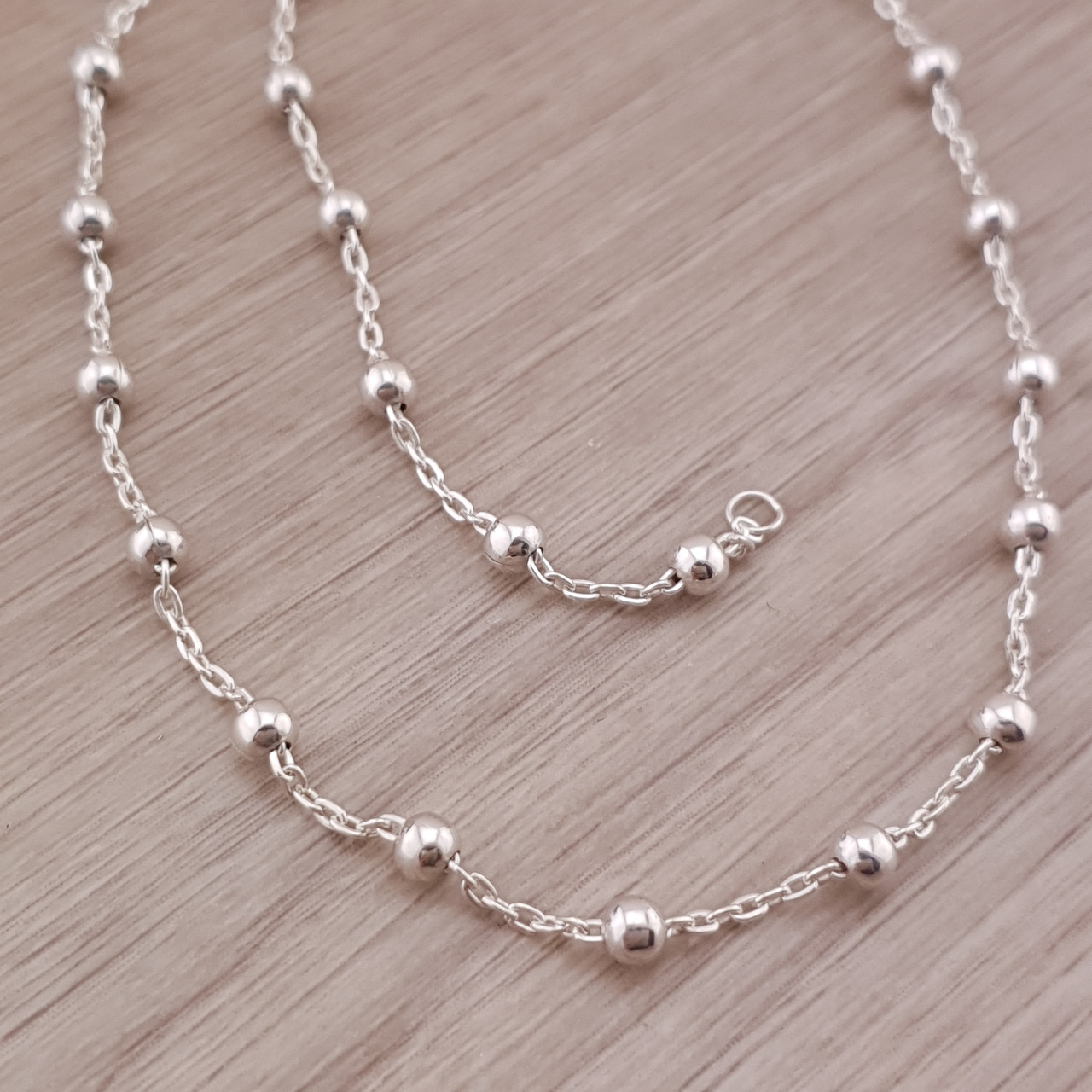 Цепочка жіноча якірна з шариками 50 см. Ланцюжок срібний жіночий, фото 1