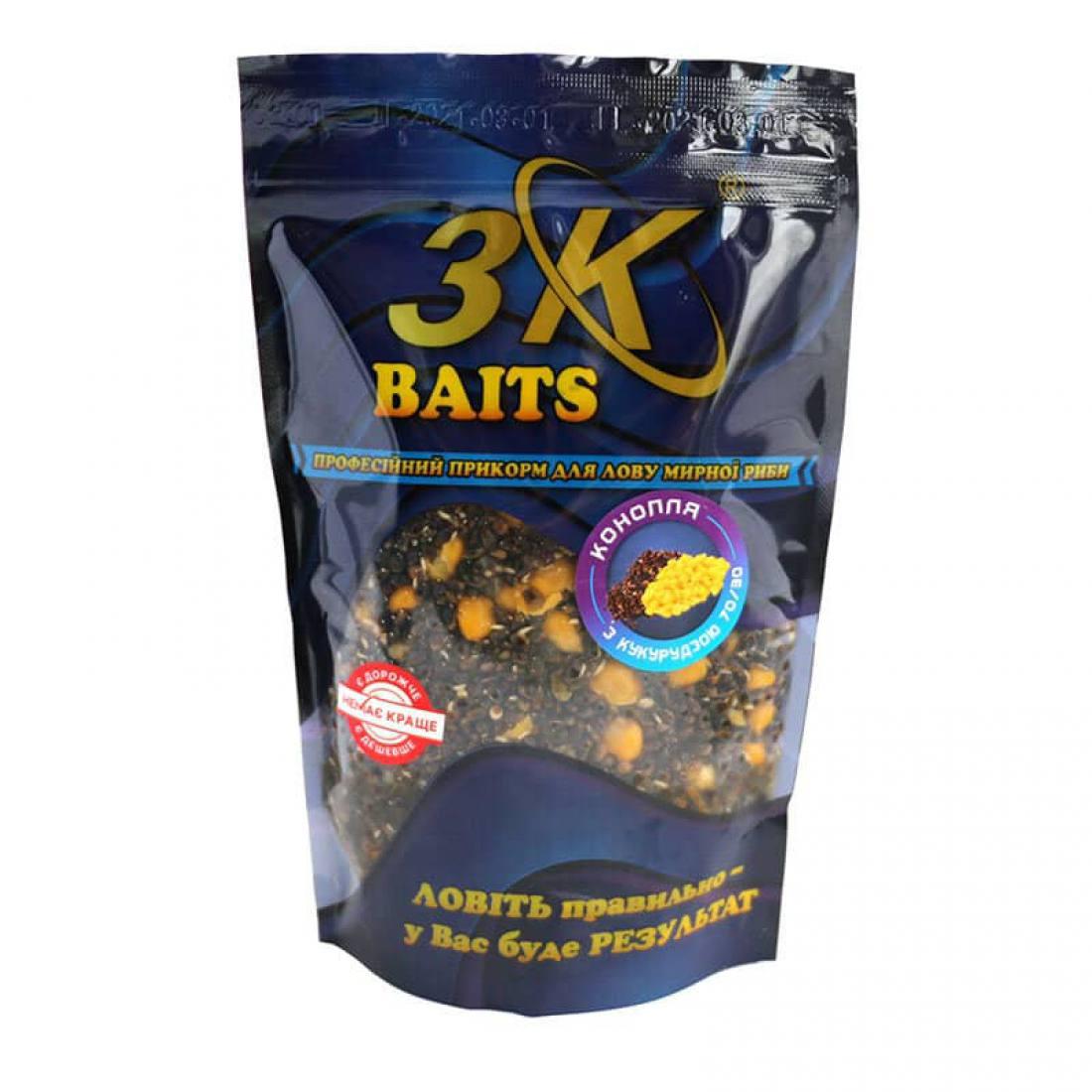 Зернова прикормка 3KBaits Конопля з кукурудзяною (70/30), 400 г, фото 1