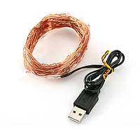 Гірлянда-нитка USB 5 м 50 LED Роса, теплий білий, мідний дріт, для приміщень та вулиці