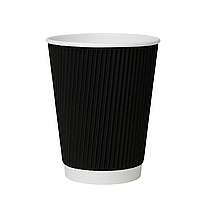 Гофрований стакан 340 мл (КР-80) чорний, упаковка 25 шт, 037200001